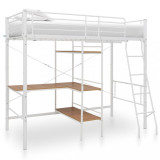 Cadru de pat supraetajat cu masă, alb, 90 x 200 cm, metal, Cires, Pat de mijloc, Dublu, vidaXL