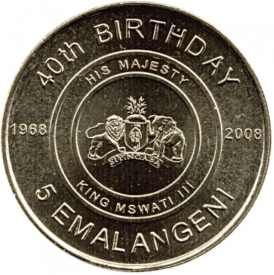 Swaziland 5 Emalangeni 2008 - (40th Birthday of King Mswati III) KM-55 UNC !!! foto