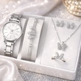 Set ceas dama lux argintiu cu bratara strasuri si ceas electronic