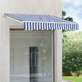 Copertina retractabila de perete 250x200 cm, albastru/alb, cu manivela