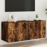 vidaXL Comodă TV de perete cu lumini LED, stejar fumuriu, 100x35x41 cm