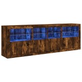 Dulap cu lumini LED, stejar fumuriu, 202x37x67 cm