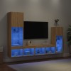 Unități de perete TV cu LED-uri, 4 piese, stejar sonoma, lemn