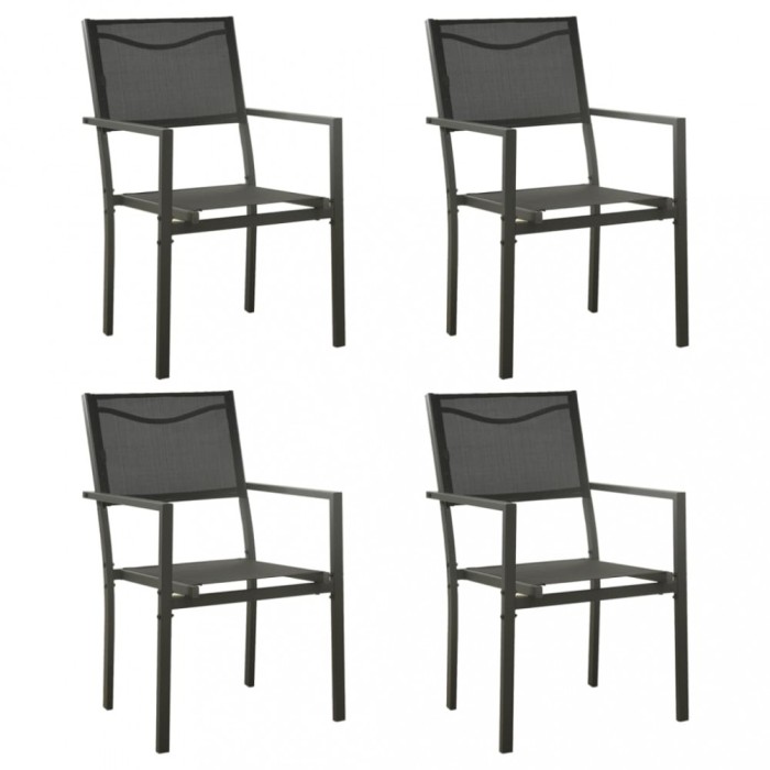 vidaXL Scaune de grădină, 4 buc., negru &amp; antracit, oțel &amp; textilenă 313078