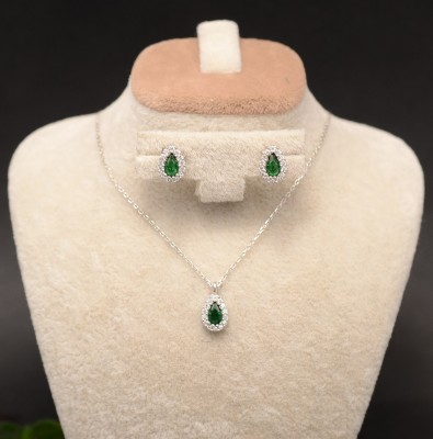 Set Argint Lantisor, Pandativ Si Cercei Rodiat -Green- Set05 foto