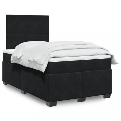 vidaXL Pat box spring cu saltea, negru, 120x200 cm, catifea 3293178 foto