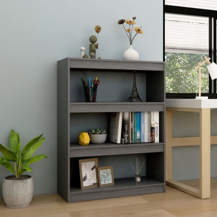 Bibliotecă/Separator cameră, gri, 100x30x103 cm, lemn masiv pin
