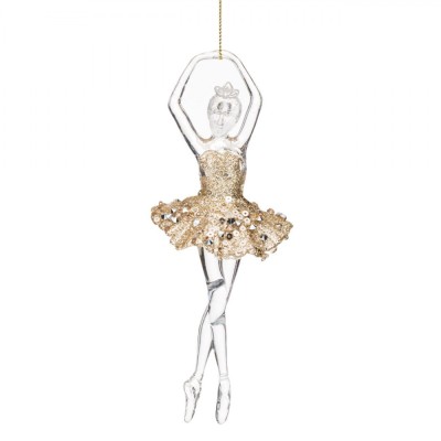 Ornament Brad Crăciun, Balerină, Fustă Glitter Bej, 17 cm, Transparent foto
