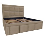 Pat tapitat Premium, 160/200 cm, crem inchis 252, cu somiera metalica rabatabila si spatiu de depozitare