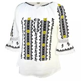 Cumpara ieftin Bluza Tip Ie Traditionala Alba cu Motiv Geometric Negru de Dama - IMS129