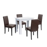 Set masa Leon 4 1 Leziter alb-maro, 4 persoane, piele ECO, lemn, 86x60x76 cm