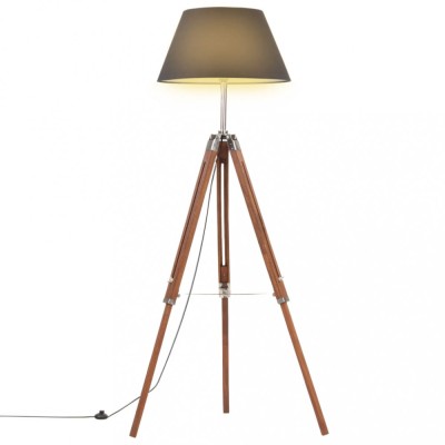 Lampă de podea trepied maro miere și negru 141 cm lemn de tec foto