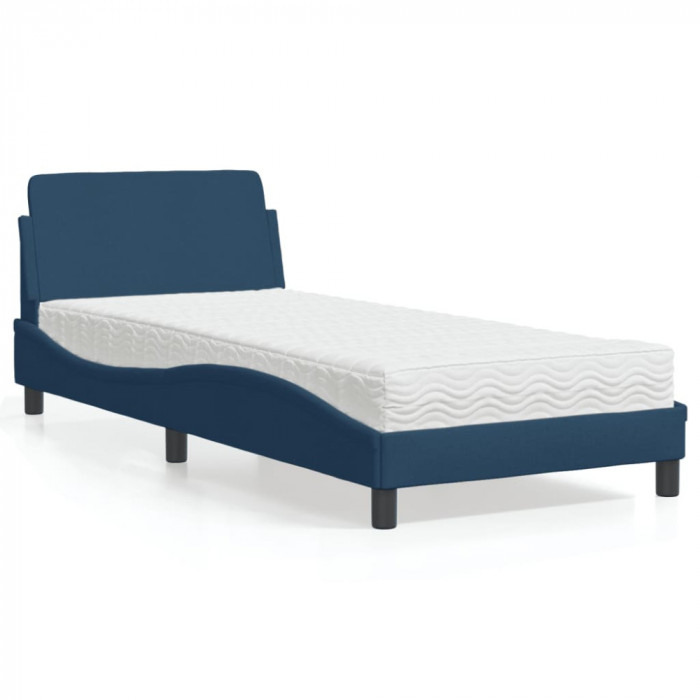 vidaXL Pat cu saltea, Dover, albastru, 90x190 cm, textil 3208310