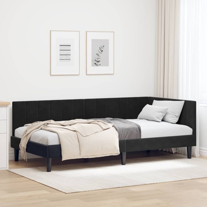 vidaXL Cadru de pat colțar cu headboard Negru 90 x 200 cm Catifea 42016353