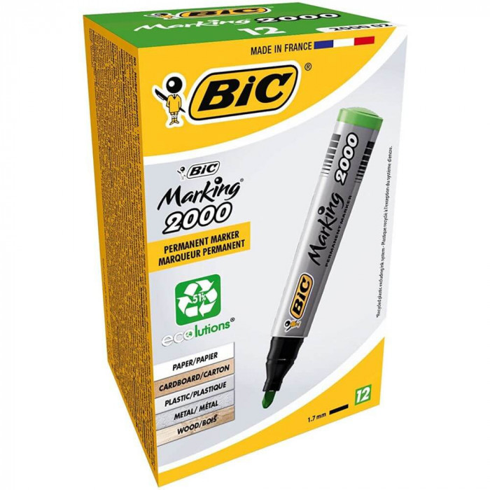 Set 12 Markere Permanente Bic 2000, Verzi, Marker Bic, Marker Bic Permanent, Marker Permanent, Bic Permanent, Markere Bic Permanente, Marker De Scris,