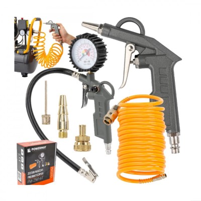 Kit pentru compresor, accesorii, pistol umflat, suflat, 6 piese, Powermat foto