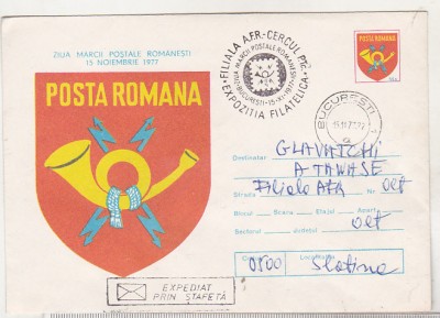 bnk fil Intreg postal expediat prin stafeta - Ziua marcii postale romanesti 1977 foto