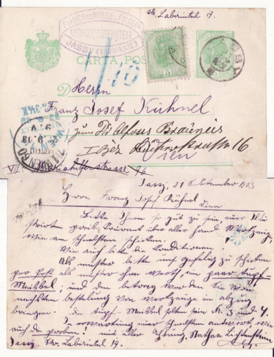 Carte Postala -circulata Iasi Germania 1903-Iudaica