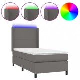 Cumpara ieftin Pat cu arcuri, cu saltea si LED, gri, 100x200 cm, piele eco