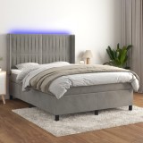 Gossi pat continental cu saltea si led gri deschis 140x190 cm catifea