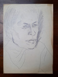10. Portret de femeie, schita veche, desen vechi creion carbune, Natura statica, Realism