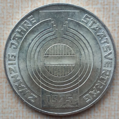 (A370) MONEDA DIN ARGINT AUSTRIA - 100 SCHILLING 1975, 20 ANI TRATATUL DE STAT