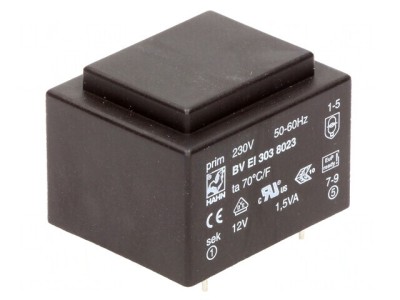 Transformator &amp;Icirc;ncapsulat 1.5VA 230V la 12V 125mA PCB foto