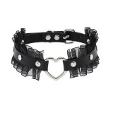 Choker negru din piele ecologica, cu dantela, tip punk/gothic/rock