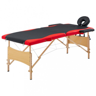 vidaXL Masă pliabilă de masaj, 2 zone, negru și roșu, lemn foto