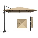 Outsunny Umbrelă cu st&acirc;lp lateral pătrată 3 x 3 m, umbrelă de grădină pentru exterior, rotire 360&deg;, &icirc;nclinabilă 5 poziții, bază &icirc;n cruce, kaki | Aosom