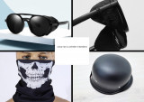 Casca moto nazi/chopper cu ochelari strada laterale piele si bandana schelet, 2XL, L, XL