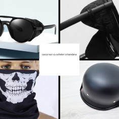 Casca moto nazi/chopper cu ochelari strada laterale piele si bandana schelet