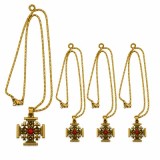 Cumpara ieftin Set 4 coliere aurii 42 cm cu pandantiv Crucea Ierusalimului 23 x 23 mm, metal dubla fata, detaliu rosu, accesorii crestine unisex, marturii botez