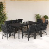 vidaXL Set mobilier de grădină cu perne, 9 piese, negru, poliratan 3212109