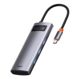 DOCKING Station Baseus Metal Gleam, conec PC USB-C, USB 3.0x3, USB-Cx1 PD 100W 5V/9V/14.5V/20V 5A (Max.), HDMIx1/4K/60Hz, LED, gri &quot;CAHUB-CX0G&quot; (timbr
