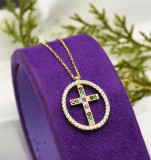 Cumpara ieftin Lant Argint 925 Placat Aur cu Cruciulita Multicoloră - Cadou Damă, Fată - Lungime Ajustabilă 40-45cm
