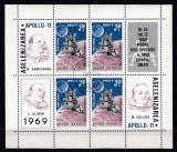 ROMANIA 1969 LP 704 a COSMOS IV APOLLO 11 BLOC DE 4 MARCI+4 VINIETE DIFERITE BLOC STAMPILAT