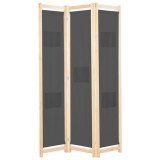 VidaXL Paravan de cameră cu 3 panouri, gri, 120x170x4 cm, textil