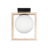 Plafoniera Modernă Klausen Artful PL1 Lemn Natur 24.5x20x15 cm, Abajur Sticlă și Metal, Corp Iluminat Interior Relaxant, Soclu E27, 15W, Elegant