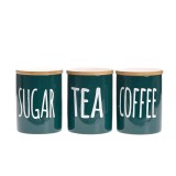 Set 3 recipiente verzi pentru zahar, ceai si cafea cu capac bambus