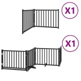 Cumpara ieftin Poarta caini pliabila cu usa 6 panouri negru, 480 cm, lemn plop