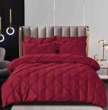 Cumpara ieftin Lenjerie pat dublu cu pliuri,cearceaf cu elastic,bumbac finet,6 piese,visinie-A768, Jojo Home