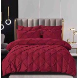 Lenjerie pat dublu cu pliuri,cearceaf cu elastic,bumbac finet,6 piese,visinie-A768