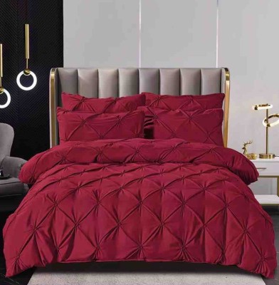 Lenjerie pat dublu cu pliuri,cearceaf cu elastic,bumbac finet,6 piese,visinie-A768 foto