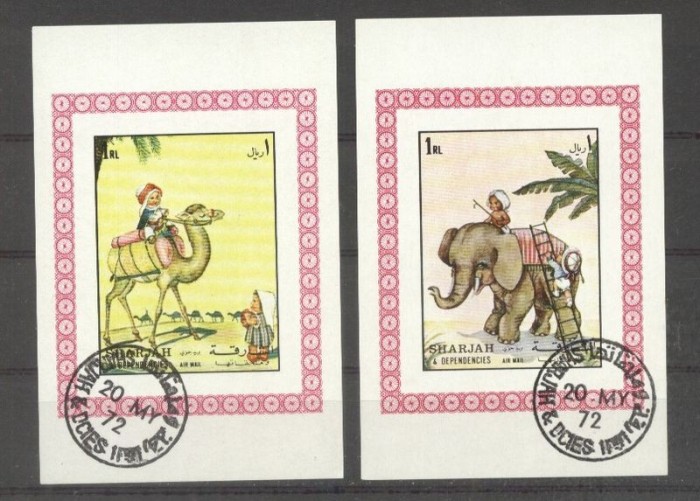 Sharjah 1972 Kids, Stories, 2 mini imperf.sheet, used AI.027