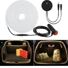 Banda LED Portbagaj Auto 5M cu Senzor de Lumina Mufa Bricheta, Iluminare calda 12V