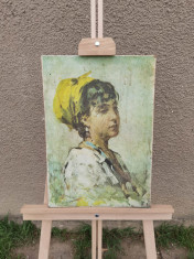 Tablou vechi Reproducere - Fata cu basma galbena,Nicolae Grigorescu.REPRODUCERE foto