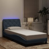 VidaXL Cadru de pat cu lumini LED, gri &icirc;nchis, 90x190 cm, catifea