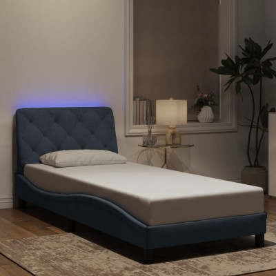 vidaXL Cadru de pat cu lumini LED, gri &amp;icirc;nchis, 90x190 cm, catifea foto