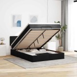 VidaXL Pat otoman cu saltea și LED-uri negru 140x190 cm țesătură